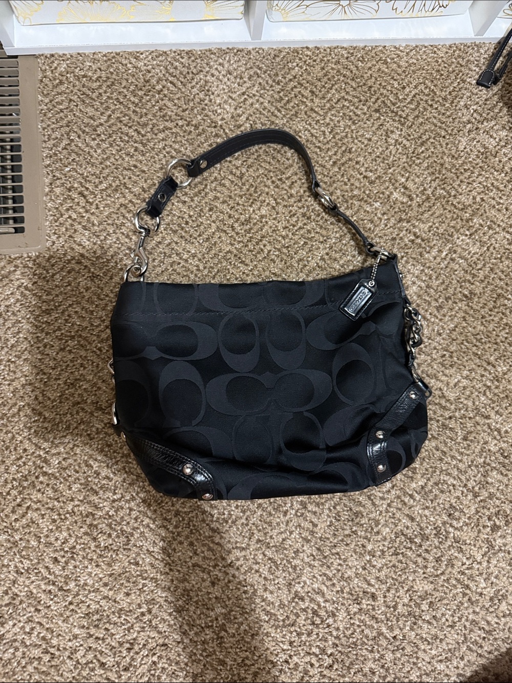 Coach Carly Black Signature Hobo Bag